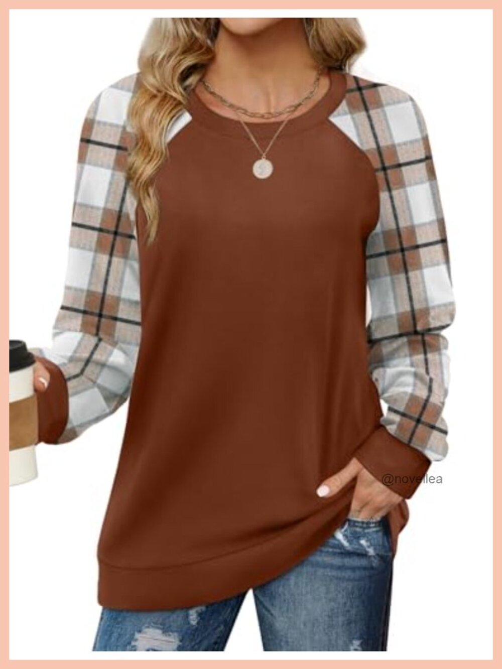Cable Knit Sleeve Crewneck Sweatshirt Loose Fit Casual Pullover